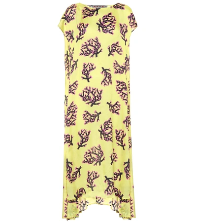 Shop Marni Asymmetric Printed Midi Dress In Yellow