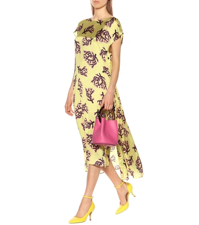 Shop Marni Asymmetric Printed Midi Dress In Yellow
