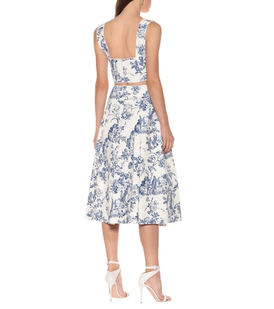 Shop Oscar De La Renta Printed Stretch Cotton Skirt In Blue