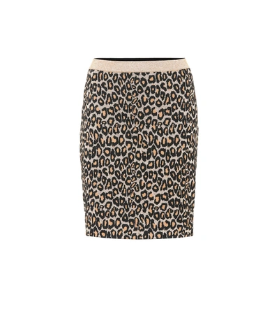 Shop Miu Miu Leopard Intarsia Wool-blend Skirt In Brown