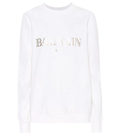Shop Balmain Printed Cotton Sweatshirt In White