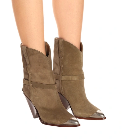 Shop Isabel Marant Lamsy Suede Ankle Boots In Beige