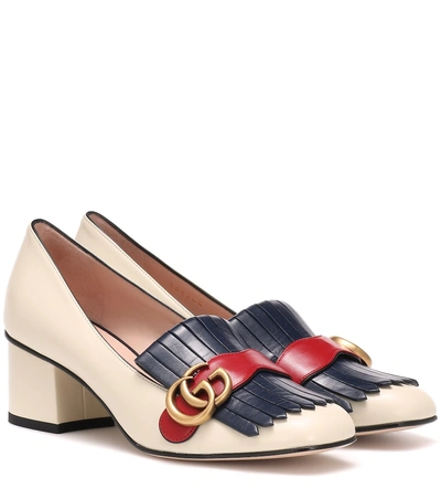 Shop Gucci Marmont Leather Loafer Pumps In White