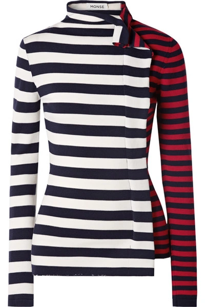 Shop Monse Striped Wool Turtleneck Sweater In Navy