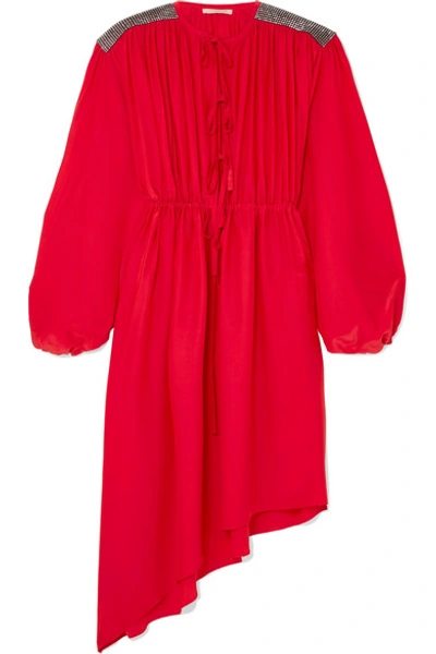 Shop Christopher Kane Crystal Embellished Crepe De Chine Midi Dress In Red