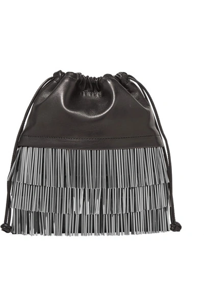 Shop Alexander Wang Ryan Mini Fringed Leather Bucket Bag In Black