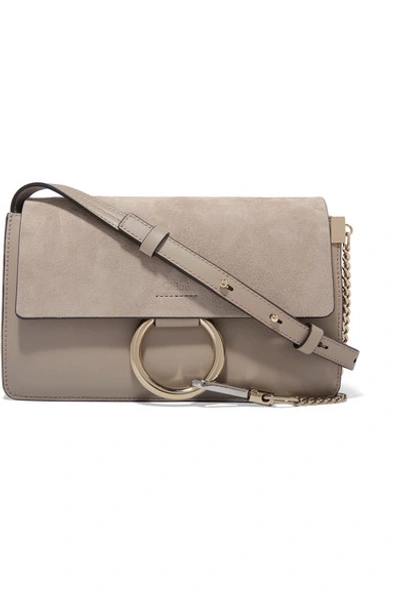 Shop Chloé Faye Small Leather And Suede Shoulder Bag In Gray