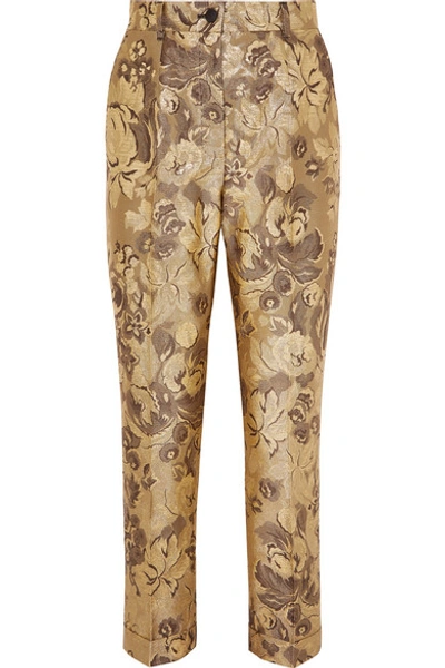 Shop Dolce & Gabbana Metallic Brocade Straight-leg Pants In Gold