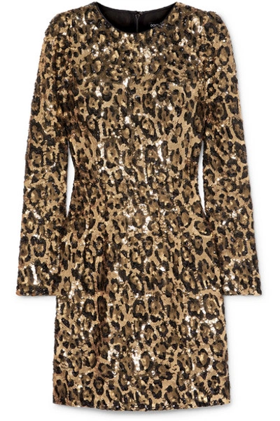 Shop Dolce & Gabbana Leopard-print Sequinned Crepe Mini Dress In Leopard Print