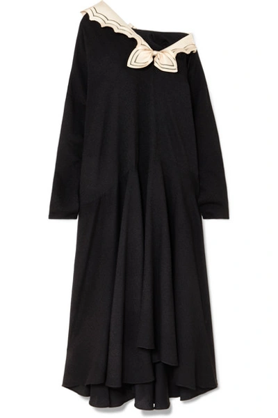 Shop Gucci Oversized Silk-trimmed Crepe Midi Dress In Black