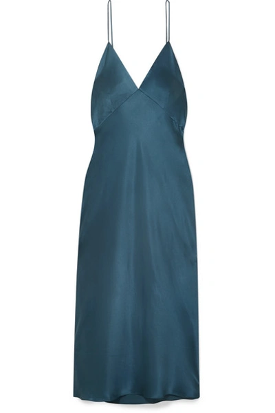 Shop Olivia Von Halle Issa Silk-satin Nightdress In Petrol