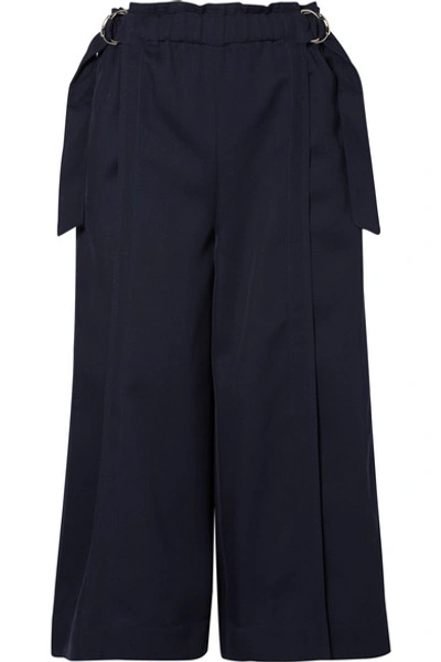 Shop Chloé Cropped Wool-drill Wide-leg Pants In Navy