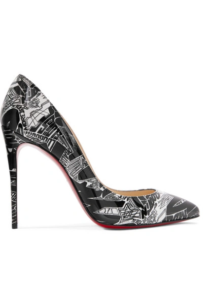 Shop Christian Louboutin Pigalle Follies Nicograf 100 Printed Patent-leather Pumps In Black