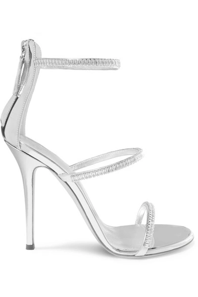 Shop Giuseppe Zanotti Harmony Crystal-embellished Mirrored-leather Sandals In Silver