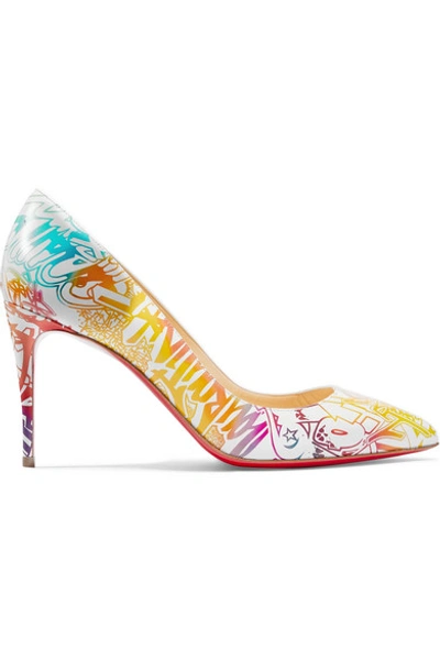 Shop Christian Louboutin Pigalle Follies 85 Printed Leather Pumps In White