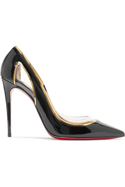 Shop Christian Louboutin Cosmo 100 Metallic-trimmed Pvc And Patent-leather Pumps In Black