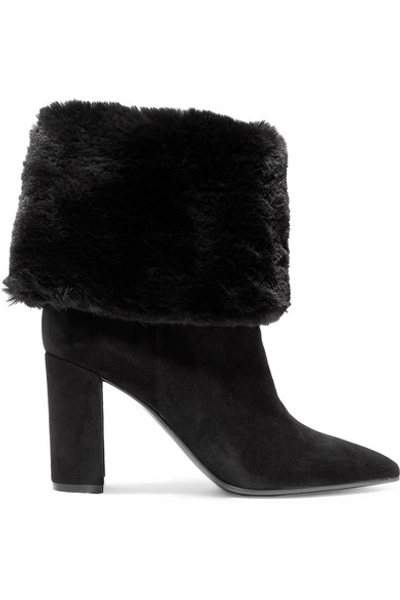 Shop Gianvito Rossi 85 Suede And Faux Fur Ankle Boots In Black