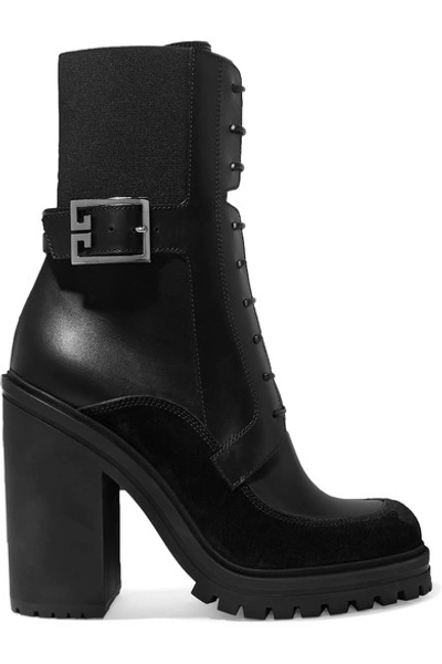 Shop Givenchy Aviator Suede And Mesh-trimmed Leather Ankle Boots In Black