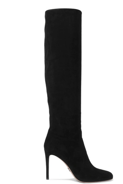 Shop Prada 100 Suede Knee Boots In Black