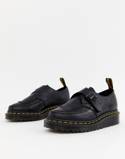 Dr. Martens Ramsey Ii Black Embossed Leather Strap Chunky Flatform Shoes -  Black | ModeSens