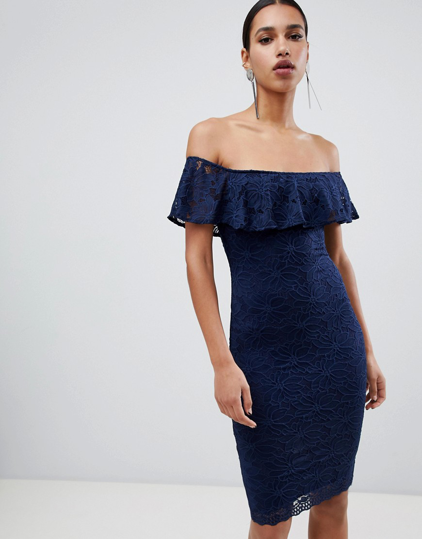 navy midi bardot dress