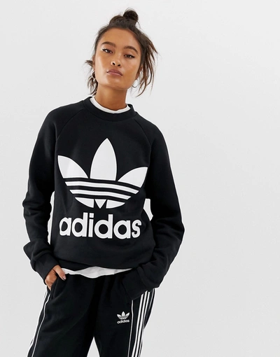 Adidas Originals Trefoil Oversized Sweater-black | ModeSens