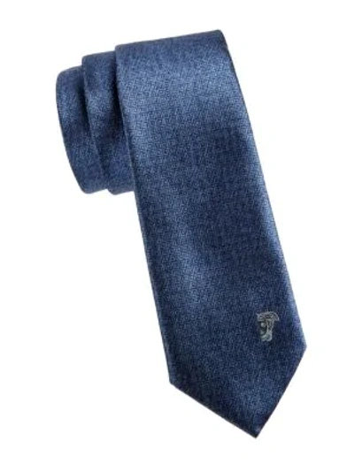 Shop Versace Square Silk Tie In Blue