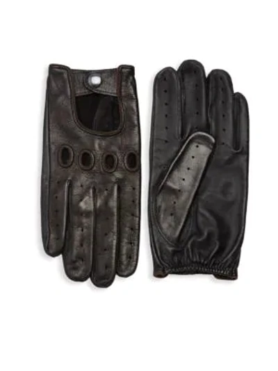 Shop Saks Fifth Avenue Perforated Leather Driver Gloves In Black