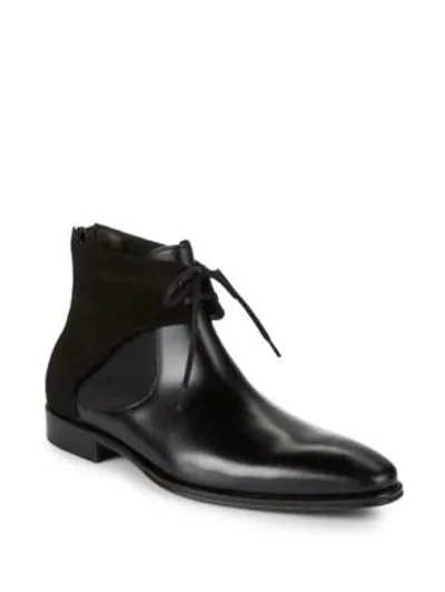 Shop Mezlan 18686 Tie Front Leather Chelsea Boots In Black