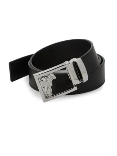 Shop Versace Medusa Logo Buckle Leather Belt In Black