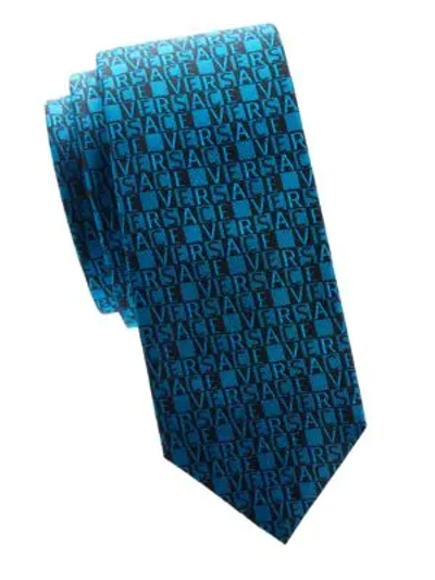 Shop Versace Logo Silk Tie In Blue
