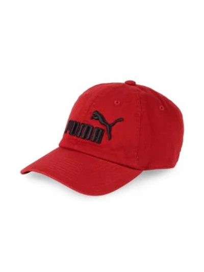Shop Puma Logo Cotton Baseball Cap In Dark Red