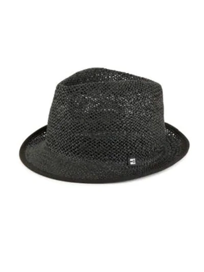 Shop Block Headwear Suede-tipped Open Weave Straw Trilby In Black