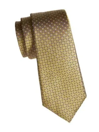 Shop Canali Tile Print Silk Tie In Yellow