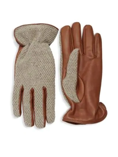 Shop Saks Fifth Avenue Classic Textured Gloves In Cognac