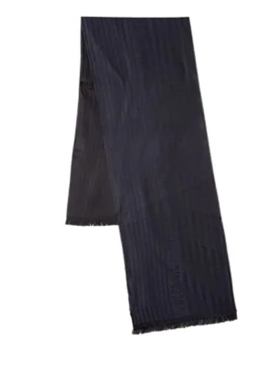 Shop Versace Wool Stripe Scarf In Black Blue