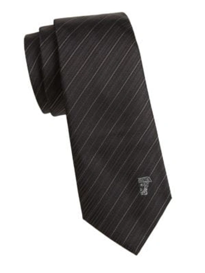 Shop Versace Silk Diagonal Stripe Tie In Black