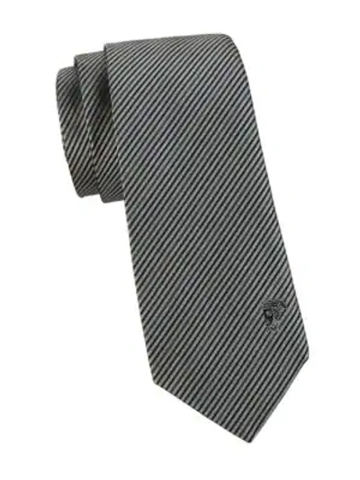 Shop Versace Silk Diagonal Stripe Tie In Silver