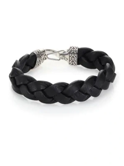 Shop John Hardy Classic Chain Sterling Silver & Leather Braided Hook Bracelet In Black