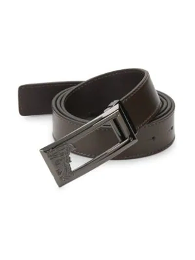 Shop Versace Logo Leather Belt In Dark Brown