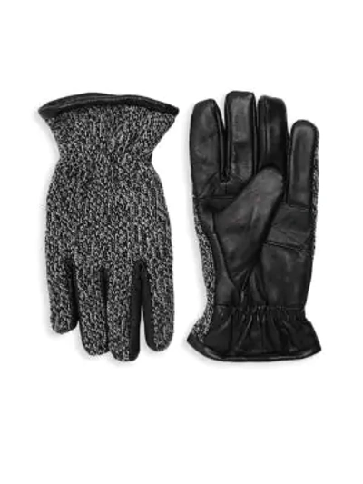Shop Surell Men's Knit Leather Gloves In Black