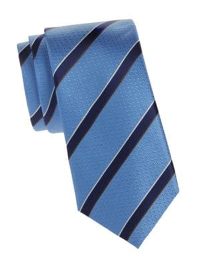 Shop Canali Striped Silk Tie In Light Blue