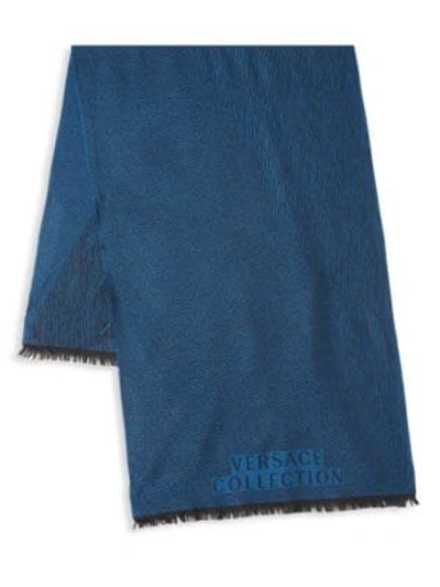 Shop Versace Wool Scarf In Black Blue