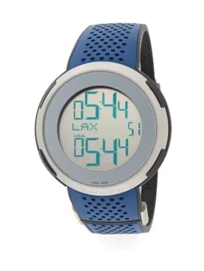 Shop Gucci Digital Stainless Steel Rubber Strap Watch In Silver Blue