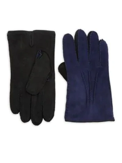 Shop Saks Fifth Avenue Two-tone Leather Gloves In Black Blue