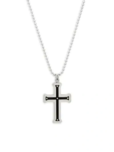 Shop Saks Fifth Avenue Stainless Steel And 14k Gold Cross Necklace In Black