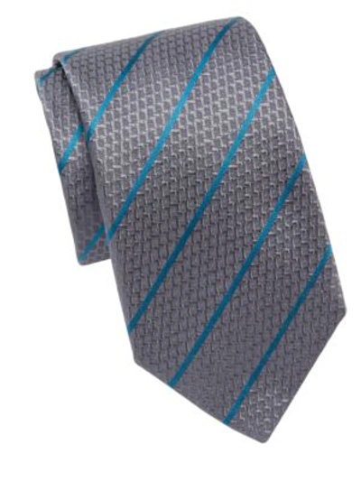 Shop Hugo Boss Striped Silk Tie In Medium Grey