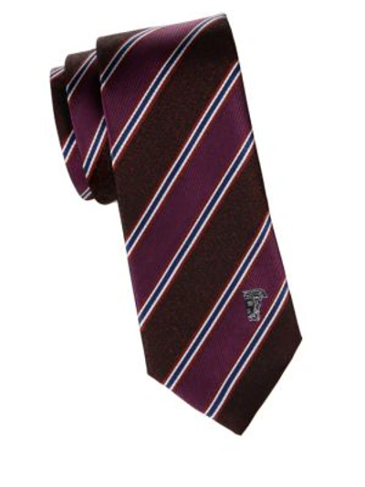 Shop Versace Wide Stripe Silk Tie In Violet