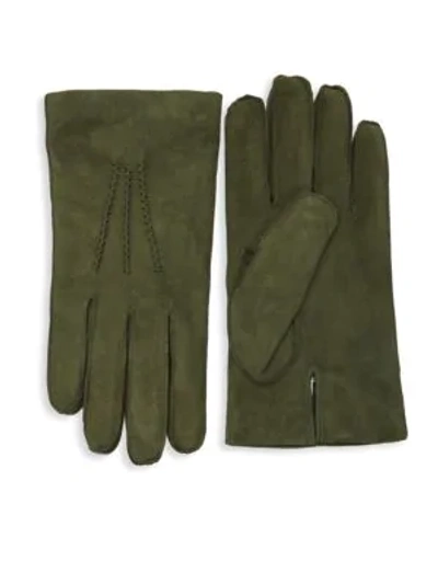 Shop Saks Fifth Avenue Classic Suede Gloves In Green