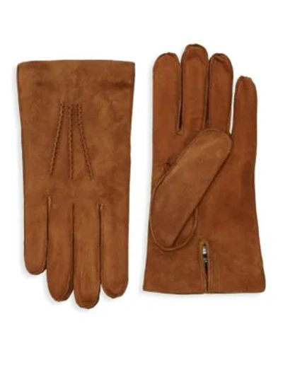 Shop Saks Fifth Avenue Classic Suede Gloves In Saddle